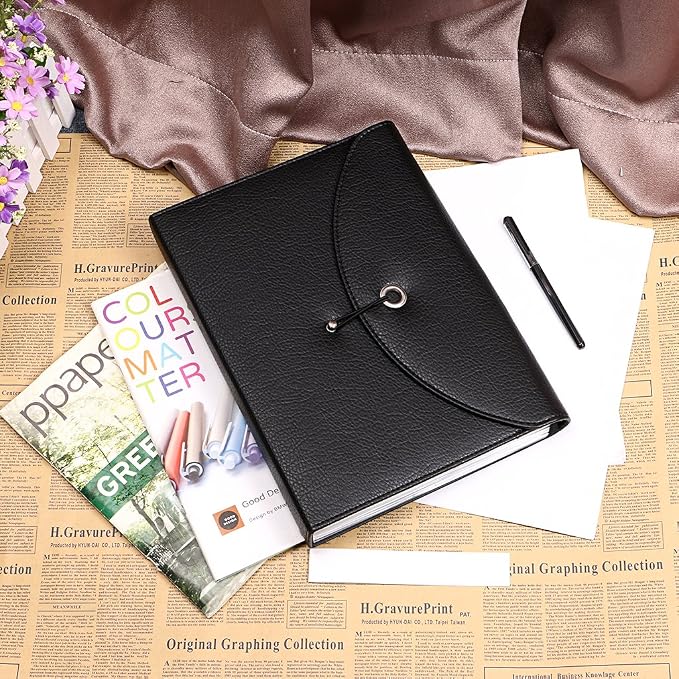 BTSKY PU Leather Expanding File Folders-13 Pockets A4 Letter Size Paper File Folder Accordion Business Document Organizer with Fasteners and Tabs (Black)