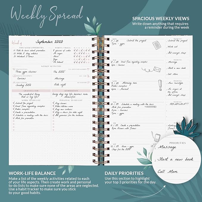 PLANBERRY Large Weekly Planner Premium – Undated Life & Budget Planner – Organizer & Productivity Journal, 8x10.4″ (Tropical Forest)