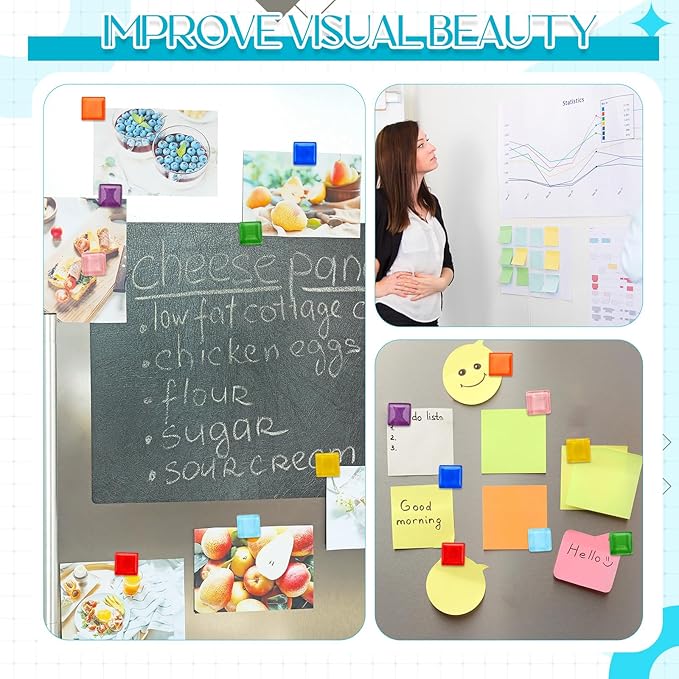 Outus 45 Pieces Vibrant Square Whiteboard Magnets 1.5 cm Refrigerator Magnets Dry Board Mini Fridge Teacher Supplies for Home Offices