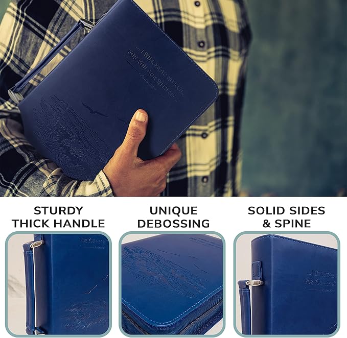 DEHITE Bible Cover Case for Men and Women – Leather Bible Carrying Bag – Pen Slots – Zippered Pocket – Premium Faux Leather