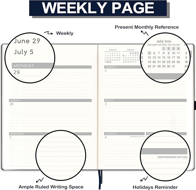 Planner 2026-2027 - Planner Weekly and Monthly 2026-2027, Jul 2026 - Jun. 2027, 8.5" x 11", Academic Calendar, Leather Cover Planners with Thick Paper, Back Pocket with Notes Pages - Grey
