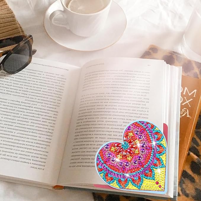 Heart Diamond Art Bookmarks, 4 PCS Diamond Art Bookmarks for Book Lovers, Diamond Art Accessories DIY Corner Bookmark Kits