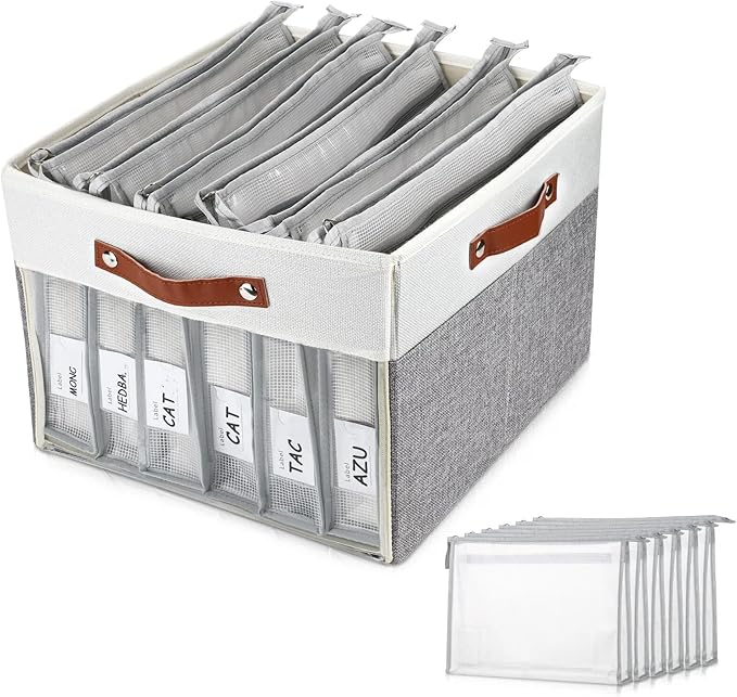 Large Board Game Storage Box with 6pcs Double-Layer B4 Zipper Bags, Board Game Organizer with Clear Window and DIY Label,Game Storage Containers for Office Supplies,Puzzles,Building Blocks,Craft