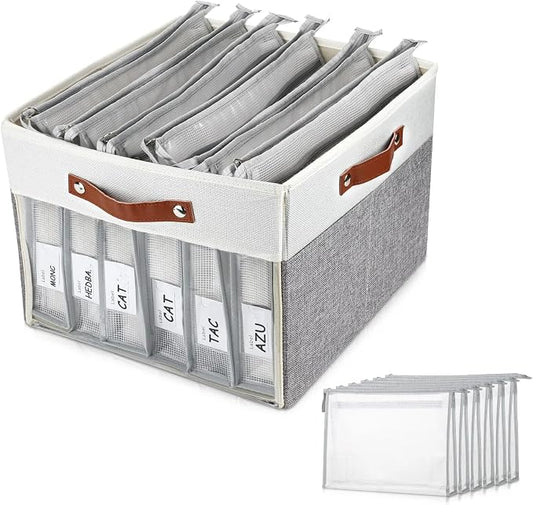 Large Board Game Storage Box with 6pcs Double-Layer B4 Zipper Bags, Board Game Organizer with Clear Window and DIY Label,Game Storage Containers for Office Supplies,Puzzles,Building Blocks,Craft