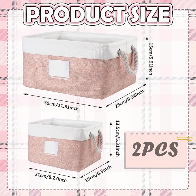 Gerrii 2 Pcs Locker Accessories Kit Pink Locker Organizers Storage Bin with PVC Label Fabric Basket Back to School Essentials Sturdy Cube Storage Bin for Back to School Cabinet Organizer Decor
