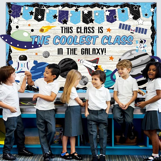 Outer Space Bulletin Board Set Galaxy Classroom Bulletin Board Decorations Astronaut Cutouts Classroom Decorations for Back to School Teachers Students Office Home Chalkboard Decor Wall Door