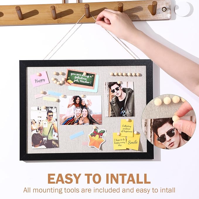 Teling 4 Pack Wood Bulletin Boards with Linen 12''x 16'' Cork Board for Walls with 90 Pushpin Decorative Wood Framed Display for School Office Home Decor (Black)