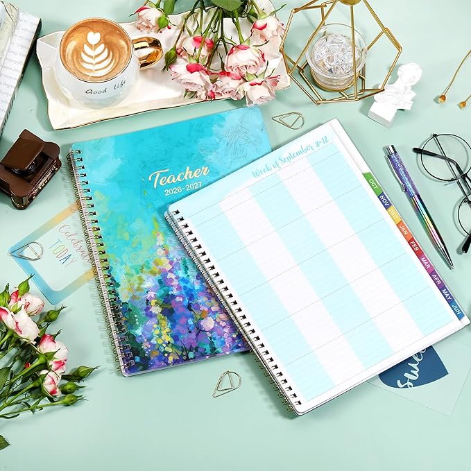 Teacher Planner 2026-2027 - Teacher Lesson Planner 2026-2027, July 2026 - June 2027, 8.3" x 11", Weekly & Monthly Lesson Plan Book for Teachers with Twin-Wire Binding for Teachers - Oil Painting