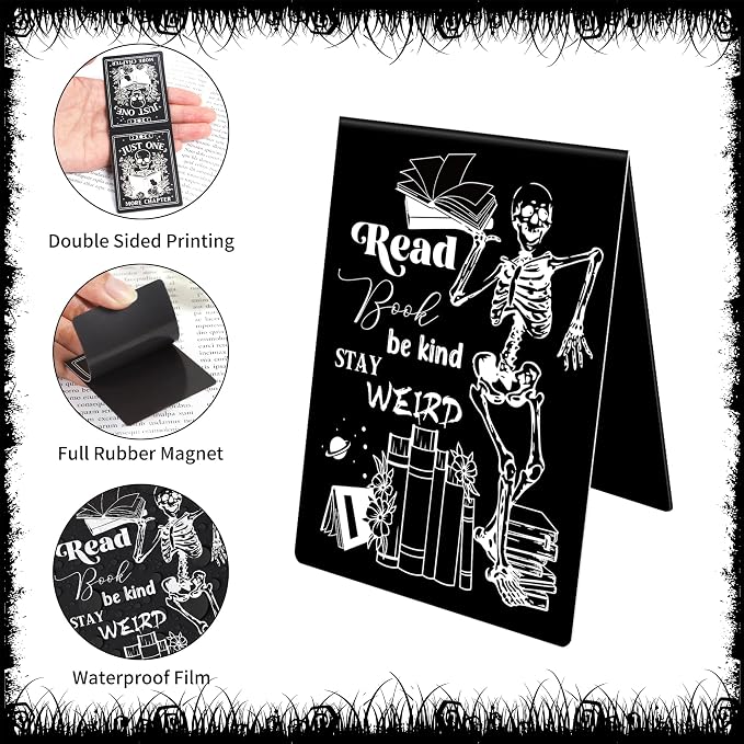 Gothic Skeleton Magnetic Bookmarks, 8 Pcs Horror Skull Magnet Book Mark Clips for Reading, Witchy Goth Book Markers for Women Men Book Lovers Christmas Stuffer Birthday Gifts School Office Supplies