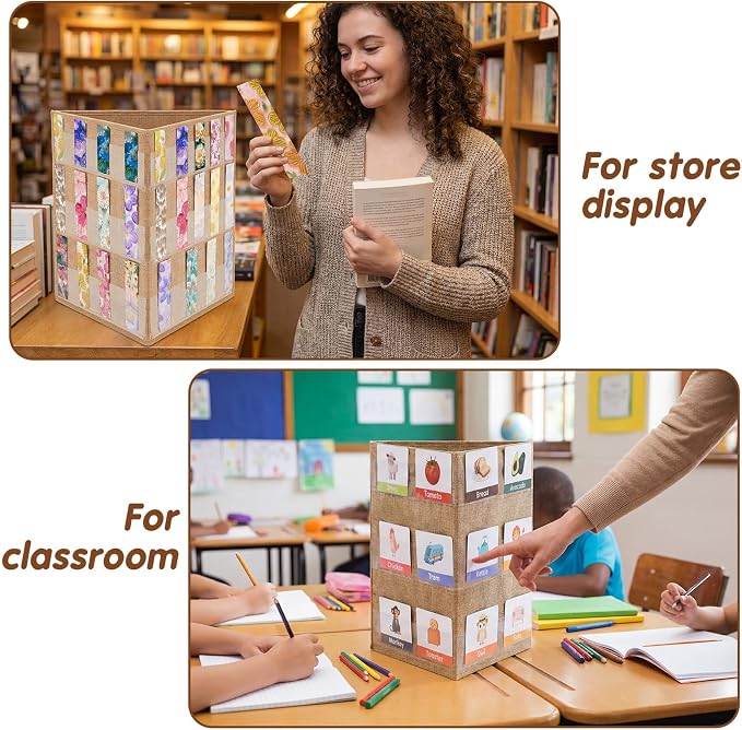 Faccito Bookmark Display Stand, Three-Sided Portable Holder with Multi-View Display, Linen Fabric Desktop Rack for Bookmarks, Valentine-Themed Designs, Craft Fairs, Handmade Vendors