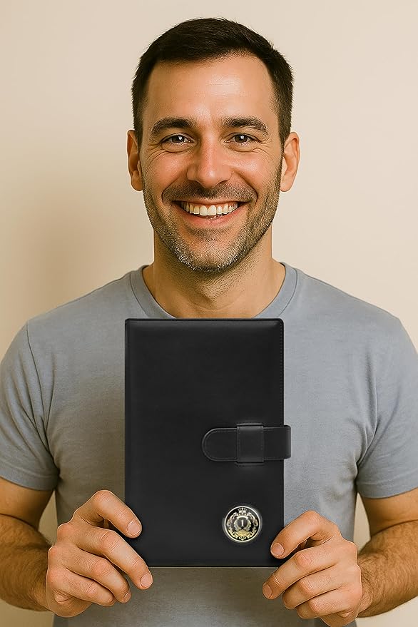 GALILEO® Double AA Big Book Cover & 12 Steps & 12 Traditions | Medallion Holder | AA Gift | Alcoholics Anonymous | PU Leather | AA Book Covers for Hardcover (Plain/Coin Pocket/Black)