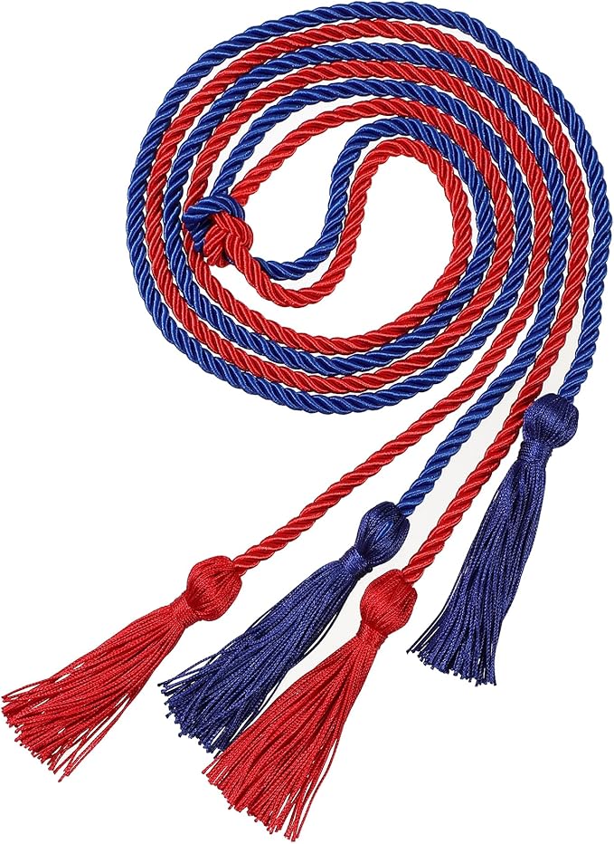 Graduation Double Honor Cords with Tassels Braided Academic Ropes for High School College Ceremony 68 Inch (Royal Blue+Red)