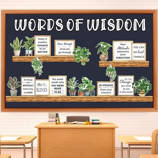 Qilery Classroom Bulletin Board Set, Greenery Bookshelf Decor, Plant Motivational Classroom Decorations, Reading Library Bulletin Board Cutouts for Back to School Teacher Wall Decor