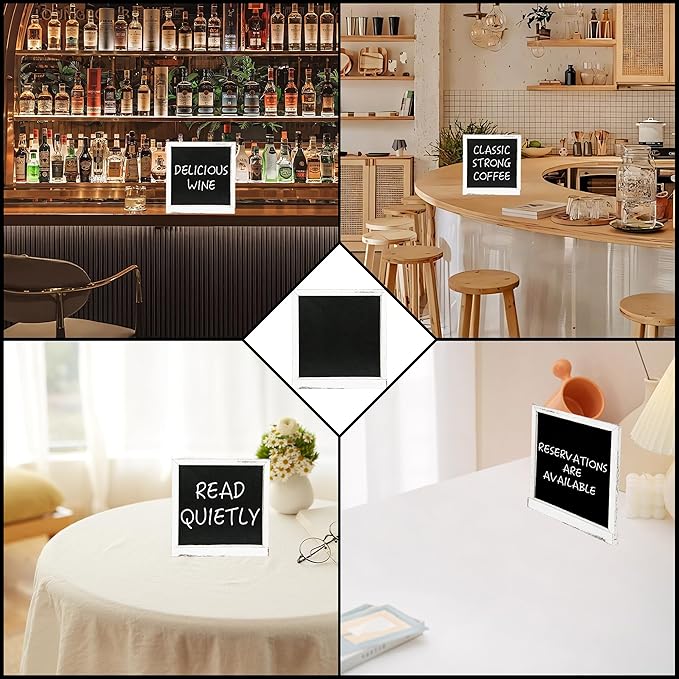 10" x 10" Double Sided Chalkboard Sign with Stand, Small Chalk Board Blackboard Wood Frame Felt Letter Board with 12 Chalk Markers and 340 Letters (White)