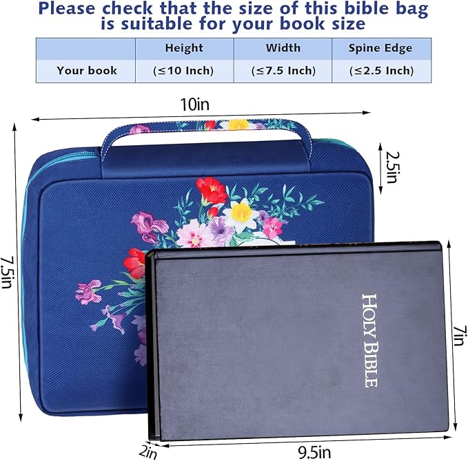 Laumoi Bible Cover Case for Women 10'' Flower Bible Holder Case Large Religious Carrying Bag for Women Study Christian Book Gift(Elegant Flower)