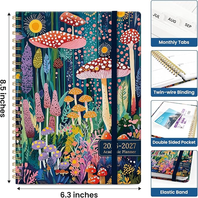 Planner 2026–2027, Weekly & Monthly Academic Organizer for School Year, Jul 2026–Jun 2027, Hardcover Planner with Tabs, Back to School Essential, 6.3" x 8.5", Forest Whimsy