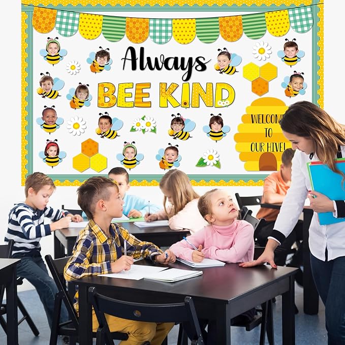 Naozinebi Bee Bulletin Board Set Always Bee Kind Classroom Decorations Honey Daisy DIY Photo Crafts Summer Cutouts for Teachers Students Back to School Kindergarten Wall Door Decors Party Supplies