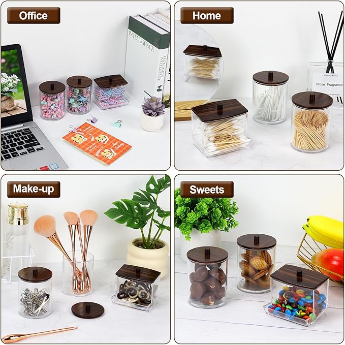 Buqoo 6-Piece Walnut Wood Desk Organizer Set - Pen Holder with Acrylic Insert, Tape Dispenser, Sticky Note Holder, Paper Clip Holder for Home Office School Supplies