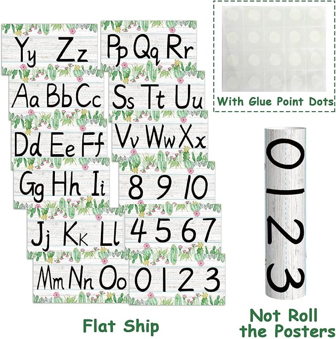 gisgfim 12 Pieces Alphabet Bulletin Board Strips Set Cactus Alphabet Line ABC Banner & Number Border Cacti Plants Posters for Classroom Preschool Kindergarten (Cactus)