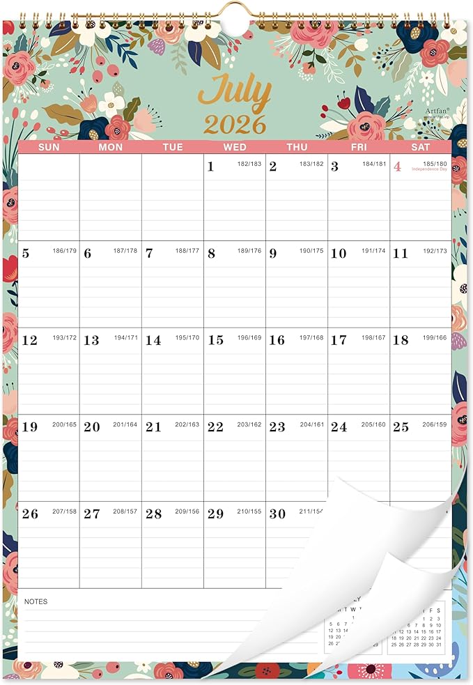 Calendar 2026-2027- Wall Calendar 2026-2027, 18 Monthly Calendar from Jul. 2026 - Dec. 2027, 12" x 17", Wall Calendar With Twin-Wire Binding - Green