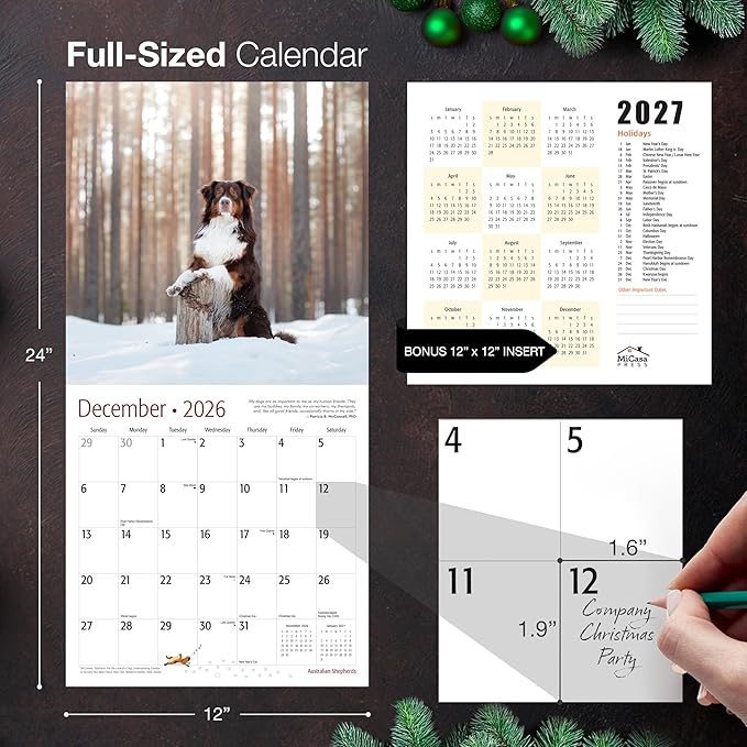 MICASA PRESS Australian Shepherds Aussies 2026 Wall Calendar 12 Month | 12" x 24" Open | Thick & Sturdy Paper | Giftable | Cute Puppy Dog Calendar 2026