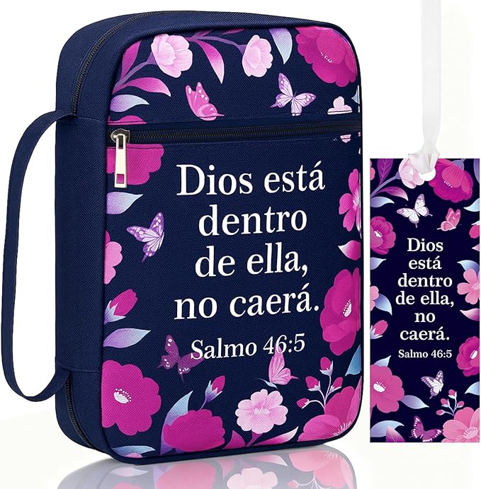 Fullhawl Spanish Bible Cover Case for Women Men Forros para Biblias Bible Carrying Bag with Handle Scripture Bookmark for Communion Baptism Gifts Church Study Supplies Accessories(Floral)