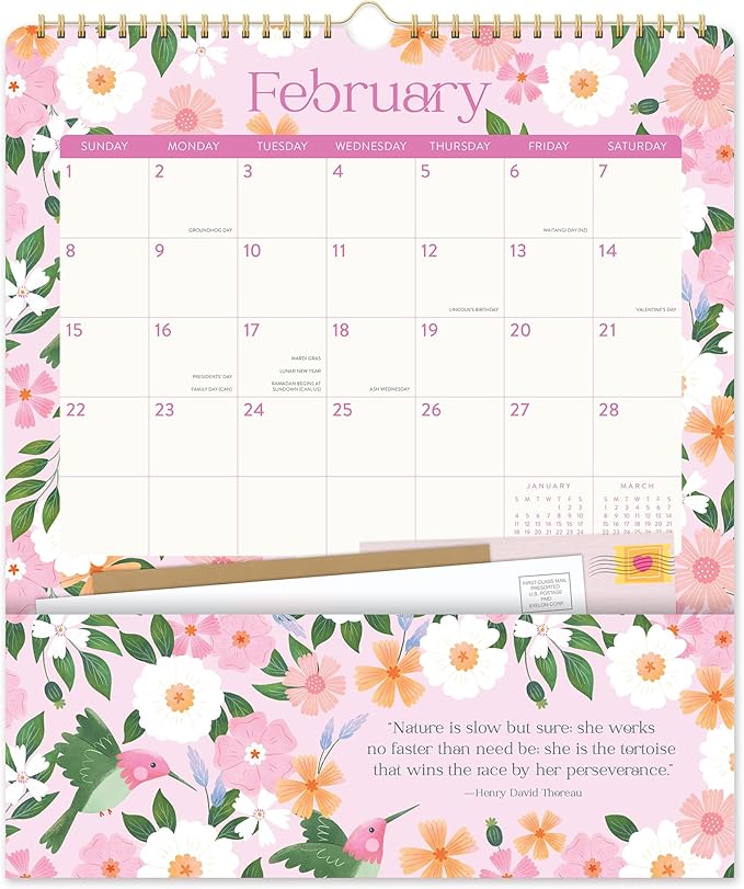 Orange Circle Studio Pockets Plus Wall Calendar 2026, Birds & Blooms, Large Monthly Planner, Hanging Organizer, Aesthetic for Home Office, Classroom, School, Family Calendar, Easy Planning