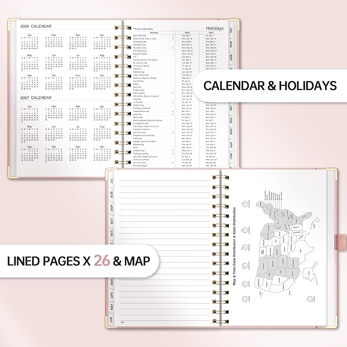 Academic Planner 2026-2027, Weekly and Monthly, A5 Size (5.7" x 8.3"), July 2026 - June 2027, Agenda 2026-2027 for Tracking, for School, Home, Office, Hardcover, 12-Month Tabs (Pink)