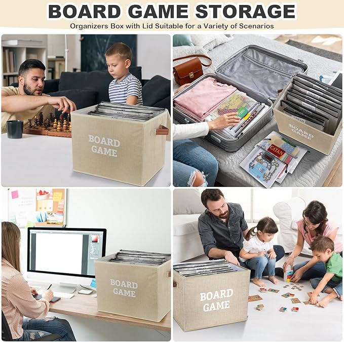 Board Game Storage Kit Include Storage Basket and 10pcs Zipper Bags, Board Game Organizer with Writable Stickers and Dispensing, Suitable for Puzzle, Document (1 Pack-Beige-Large)