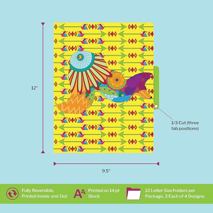Barker Creek Bohemian Animals File Folders Now on Durable 14pt Stock, 12/PK, Letter Size, 1/3 Cut Tabs, Reversible, Home, School and Office Supplies (2012)