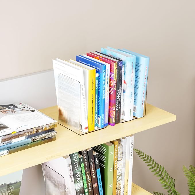 SUOXING 1 Pair Clear Acrylic Book Stopper for Shelves for Shelves Decorative,Invisible Bookends with Non-Slip Mats for Heavy Books,Small Acrylic Book Ends for Office School Supplies and Kids Bookshelf