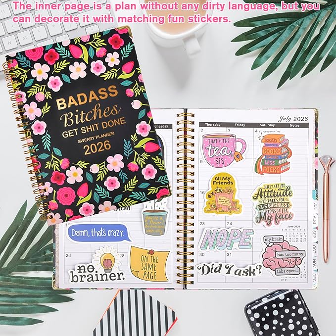 Badass Bitches Get Shit Done Sweary A5 Planner 2026-6.2 * 8.5" Weekly Monthly You Are A Badass Calendar for Women, Fuck It Swear Daily Notebook for Goals Productivity Journal Affirmations Gift, Black