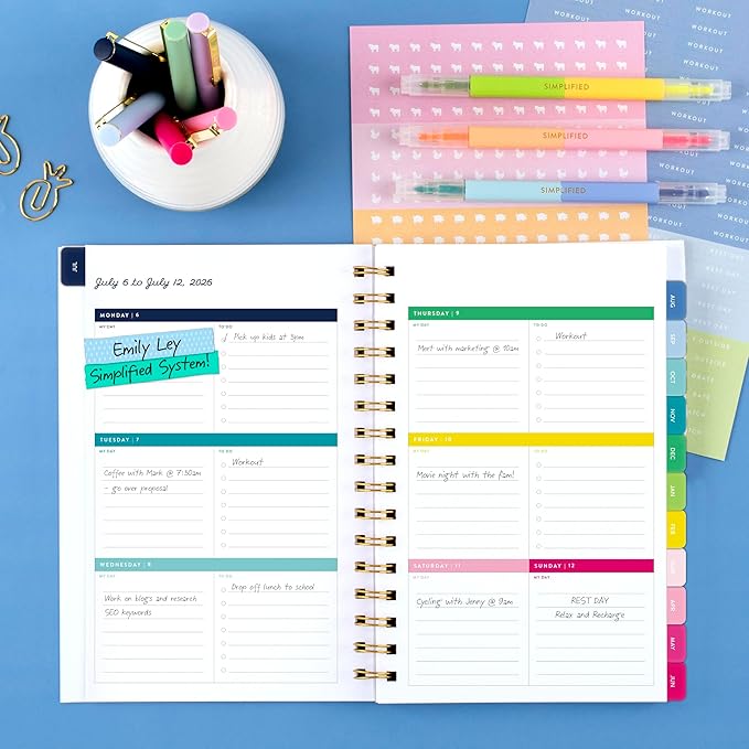 AT-A-GLANCE Planner 2026-2027 Weekly & Monthly Academic 12-Month July-June, 5-1/2" x 8-1/2", Front Cover Pocket, Simplified by Emily Ley, Oversized Plaid (EL51-201A)