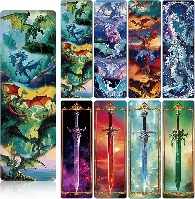 Wxiben Dragon Sword Bookmarks Gifts - 48PCS Fantastic Bookmarks for Men Cool Anime Book Markers Sword Dragon Book Mark for Boy Students Teacher Reading