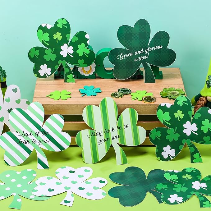 TaoBary 24 Pcs 7.09 Inch Large Shamrocks Cutouts St Patrick's Day Bulletin Board Decorations Lucky Green Irish Clover Shape Paper Cutouts for Classroom Office Ireland DIY Crafts Party Supplies