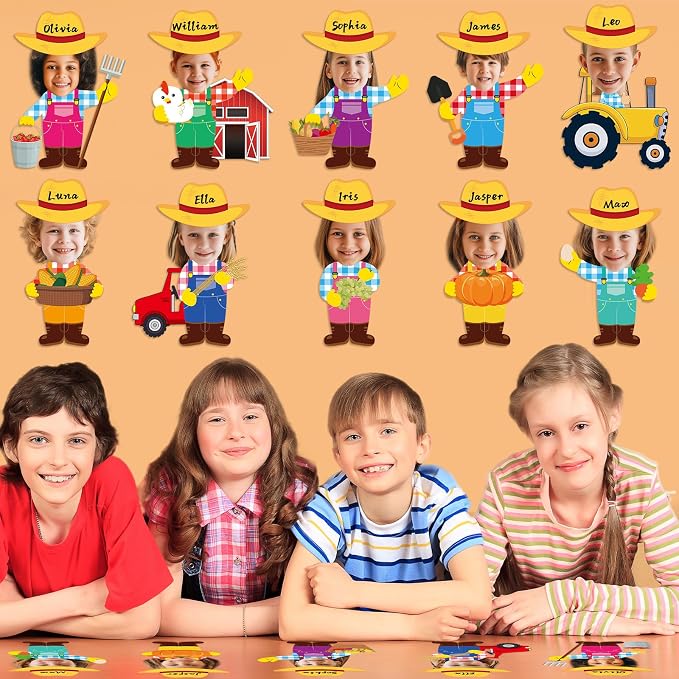 60pcs Farm Theme Cutouts Farmer with Straw Hat Bulletin Board Decorations Farmer Paper Cut-Outs Classroom Decor for Boy Girl Classroom DIY Craft Photo Kindergarten Preschool Wall Door Decor Supplies