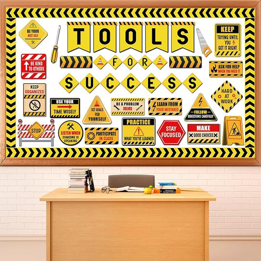 gisgfim Construction Bulletin Board Decorations Tools for Success Classroom Positive Saying Paper Cutouts Motivational Sign Bulletin Board Set for Teacher Student Welcome Back to School Decor Supplies