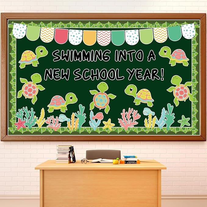 Justforjoyful Sea Turtle Bulletin Board Set Ocean Cutout Classroom Decoration Summer Under The Sea Animal Border Wall Decor for Education Learning School Supplies