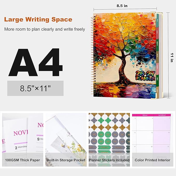 CAGIE Planner 2026-2027, 18 Month Weekly and Monthly Planner Calendar with Tabs, Jul 2026–Dec 2027, Large 8.5" x 11" A4 Hardcover Spiral Agenda Planner, Colorful Art Tree Design for Home, Work, School and Teacher