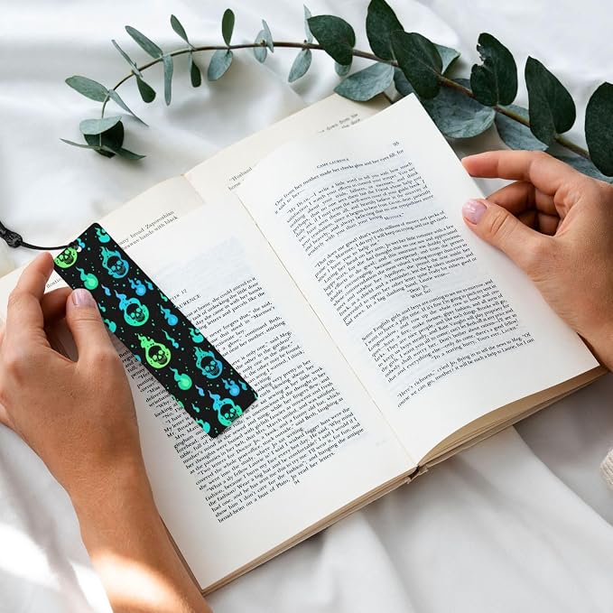 Magic Skull 5pcs Wood Bookmarks with Tassel for Planner Reading Book Lovers Accessory Readers Men Women 4.6 X 1.2 Inch