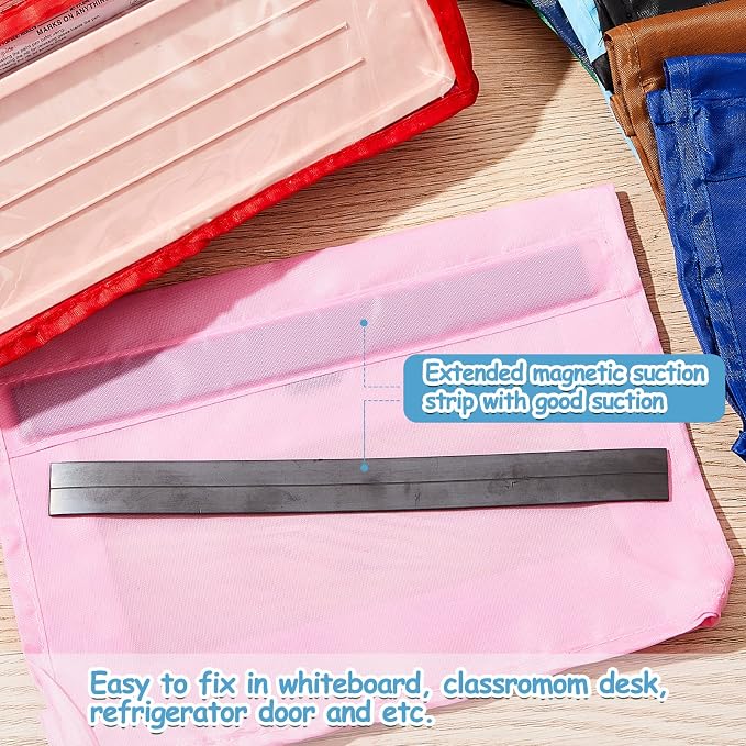 Patelai 24 Pcs Magnetic Storage Pockets Whiteboard Accessory Case Storage Pouches for Organization Magnet Organizer Pocket File Holder for Office, 12 Colors