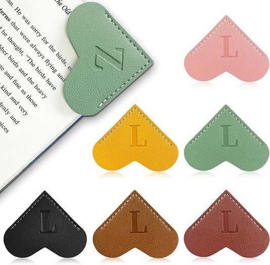 6Pcs Personalized Leather Heart Bookmark with Initial,26 A-Z Letters Cute Corner Book Mark for Reading,Book Page Accessories for Women, Book Lovers, Teachers, Students Gifts
