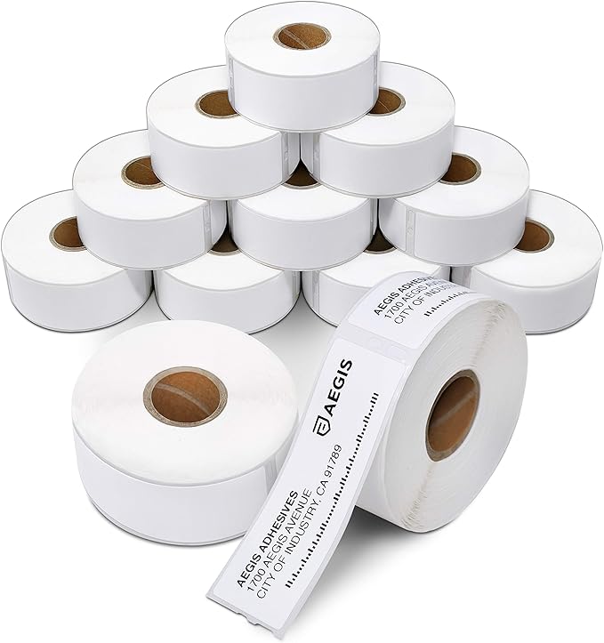 Aegis Adhesives - Replacement for DYMO 30252 (12 Rolls, 4200 Labels) 1 1/8" X 3 1/2" Direct Thermal Address Labels - Compatible with LabelWriter 450, 450 Turbo, 4XL Printers (NOT 550, 5XL)