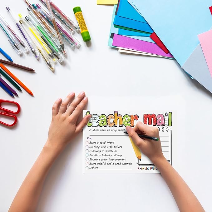 52PCS Teacher Happy Mail Notes to Parents, Positive Behavior Incentive Cards for Classroom, Motivational Reward Notes for Preschool Kindergarten Elementary Teachers