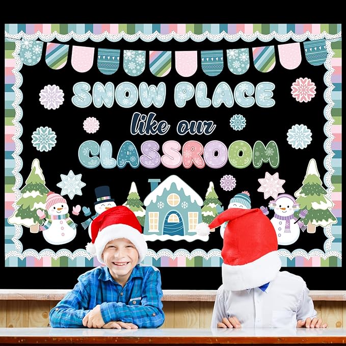 Pastel Winter Bulletin Board Set Snow Place Like Our Classroom Decorations Snowmen Gingerbread House Snowflakes Cutouts for Winter Holiday Christmas School Office Supplies