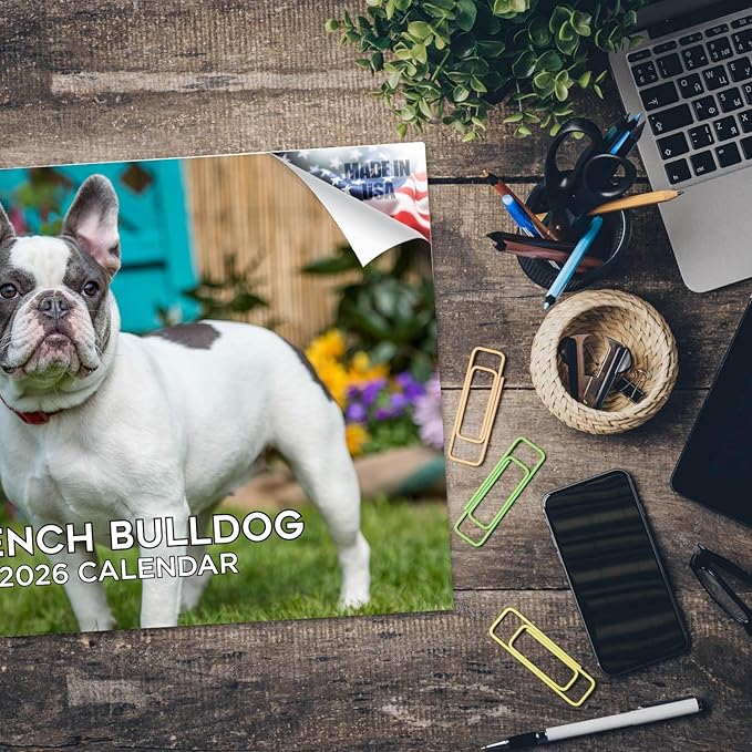 2025 2026 French Bulldog Calendar - Dog Breed Monthly Wall Calendar - 12" x 18" Open - Thick No-Bleed Paper - Giftable - Academic Teacher's Planner Calendar Organizing & Planning - Made in USA