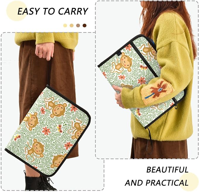 13 Pockets Expanding File Folder Funny Monkeys Green with Sticky Labels Accordion File Folder Document Organizer Letter Size A4 Papers Expandable File Keeper