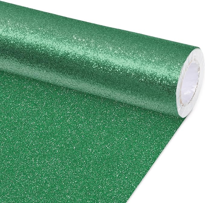 Glitter Bulletin Board Paper Roll Sparkle Wrapping Paper Bulletin Board Decor Glitter Poster Gift Wrapping DIY Art Crafts Wallpaper Background for Home Office Classroom Decoration 17" x 20ft, Green