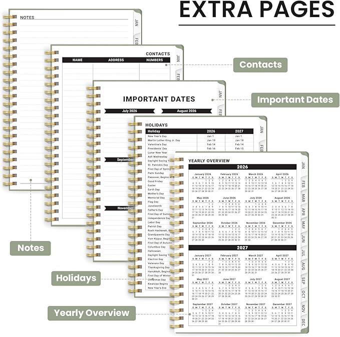 2026 Planner - Weekly and Monthly Planner, January 2026 to December 2026, Spiral Bound 2026 Calendar Planner Book, Inner Pocket, Perfect for Office Home School Supplies - A4 (8.5" x 11"), Green