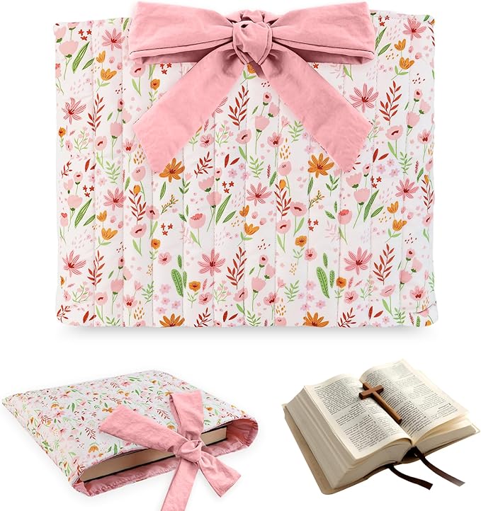 Bible Cover Case for Women,Large Bible Tote Bags for Women Organizer Quilted Bible Carrying Case(new) (Pink Flower-01)
